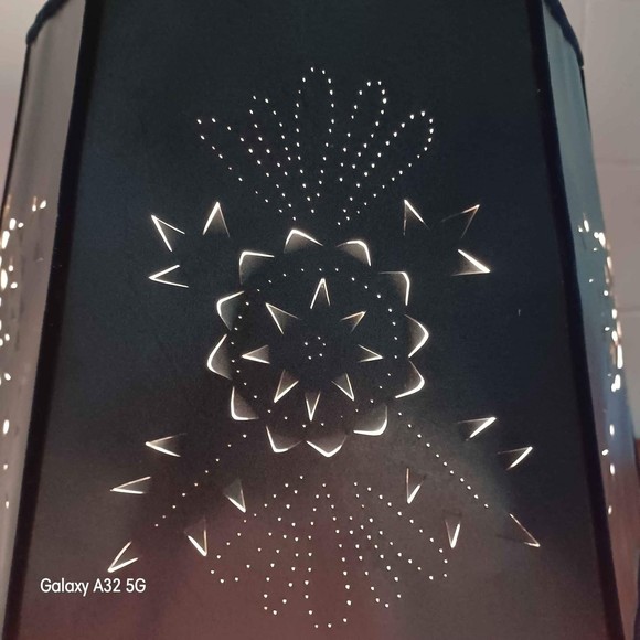 MCM hand pierced and cut blue hexagon paper lampshade - Picture 2 of 10